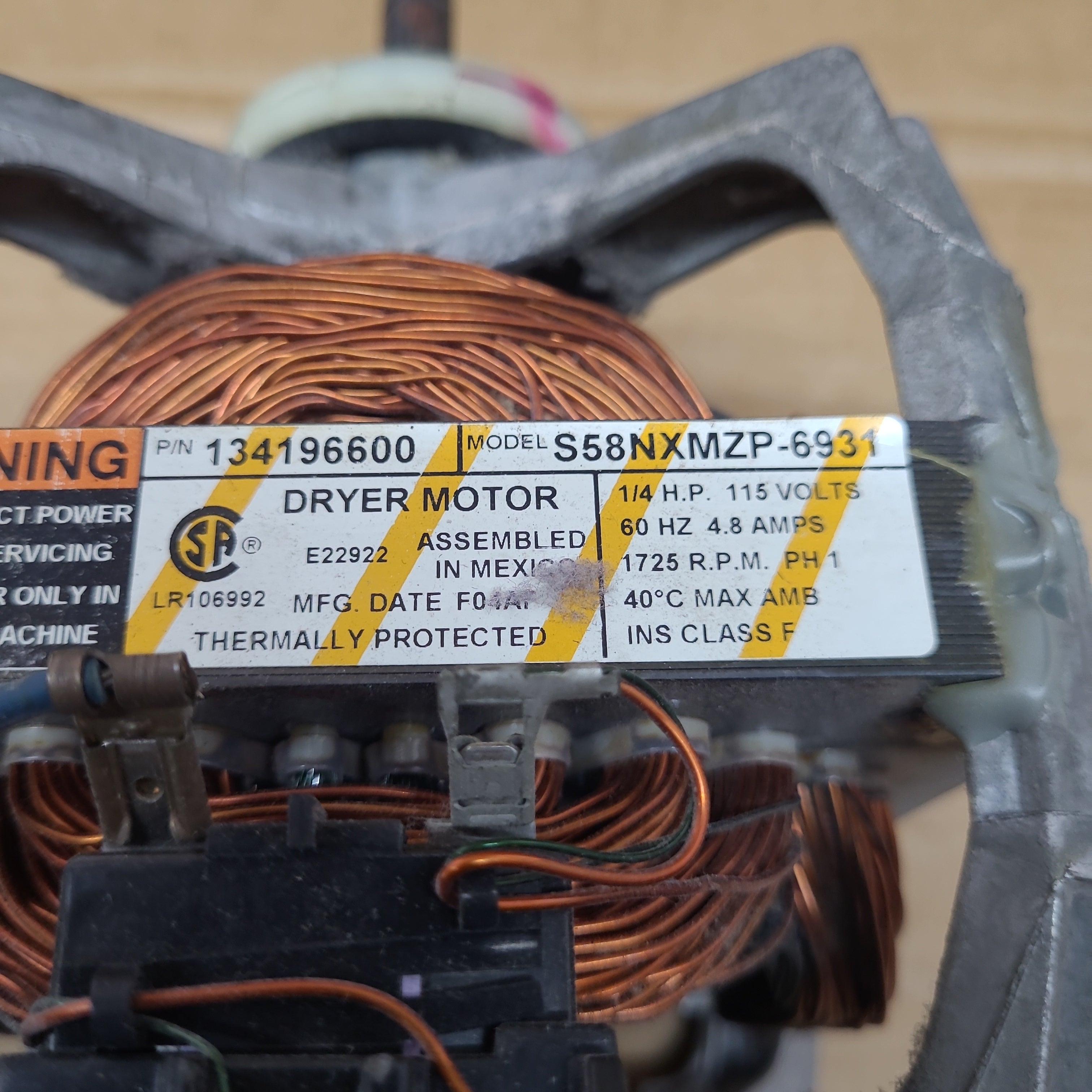Frigidaire Dryer Motor S58NXMZP-6931 134196600 Frigidaire Dryer Motor S58NXMZP-6931 134196600